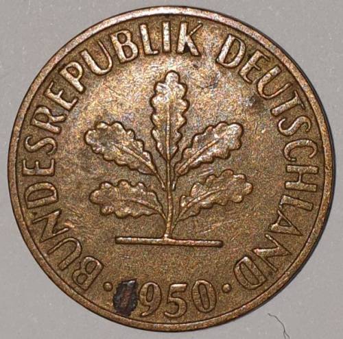 1950 D - 5 PFENNIG - FIVE PFENNIG - GERMANY - FEDERAL REPUBLIC - (Brass Clad Steel)